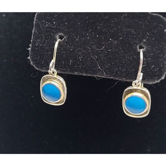 Jewelry - Sterling Silver Turquoise Howlite Drop Earrings 1in long 2.48g Signed SU